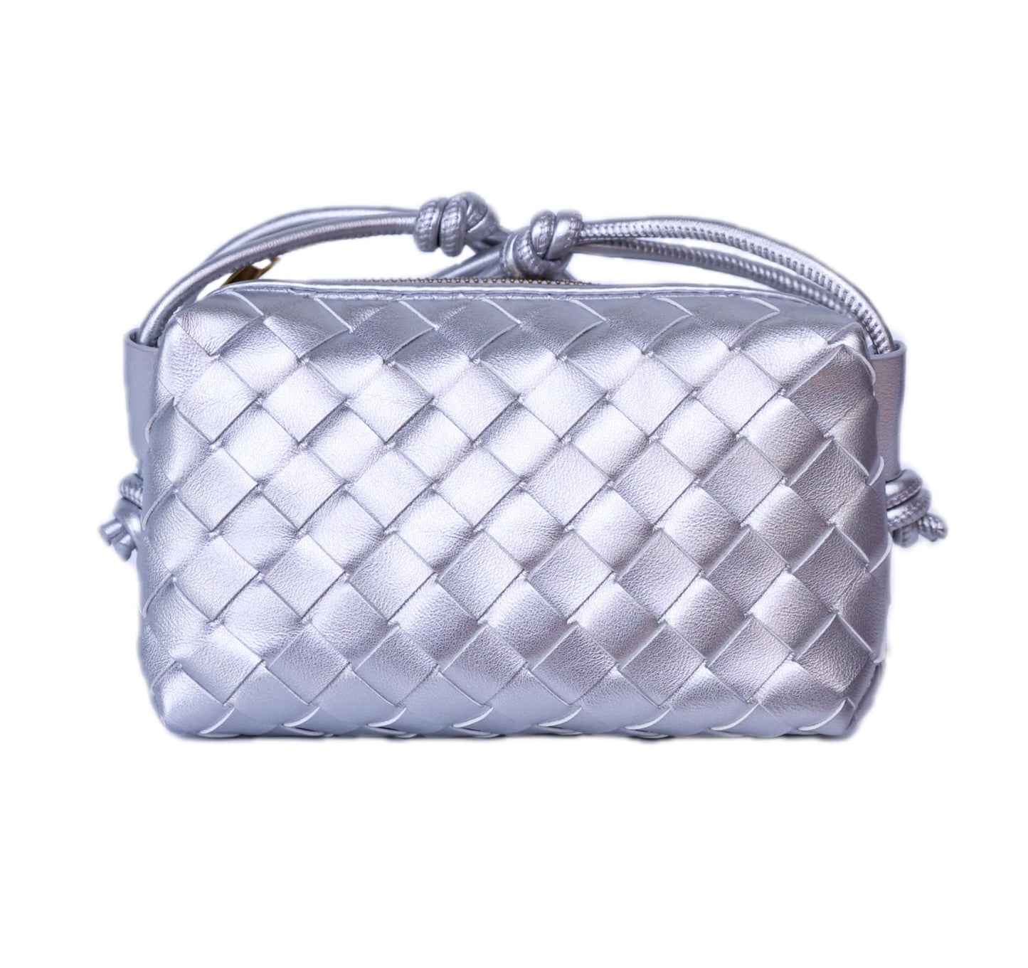 SOHGJADB Woven Purse For Women Handmade Woven Evening Bag Pu Leather Wallet Fashion Crossbody Purse (Silver)