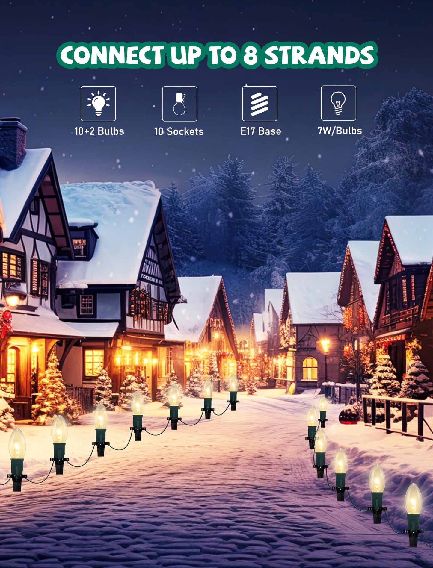 C9 Christmas Pathway Lights, 38 Feet Outdoor String Lights with 25 Bulbs and Marker Stakes, Waterproof Connectable Christmas Walkway Markers Light for Outside Driveway Yard Porch Garden Patio