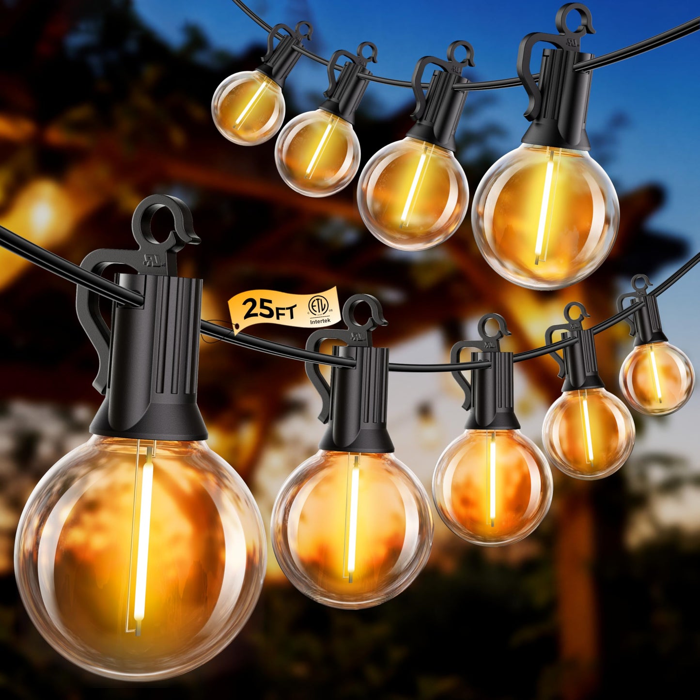 SmartDawn Outdoor String Lights, 25FT 12 LED Bulbs String Lights, IP65 Waterproof Connectable G40 Outside Patio Light for Backyard Porch Balcony Garden Decor Christmas Camping Gazebo