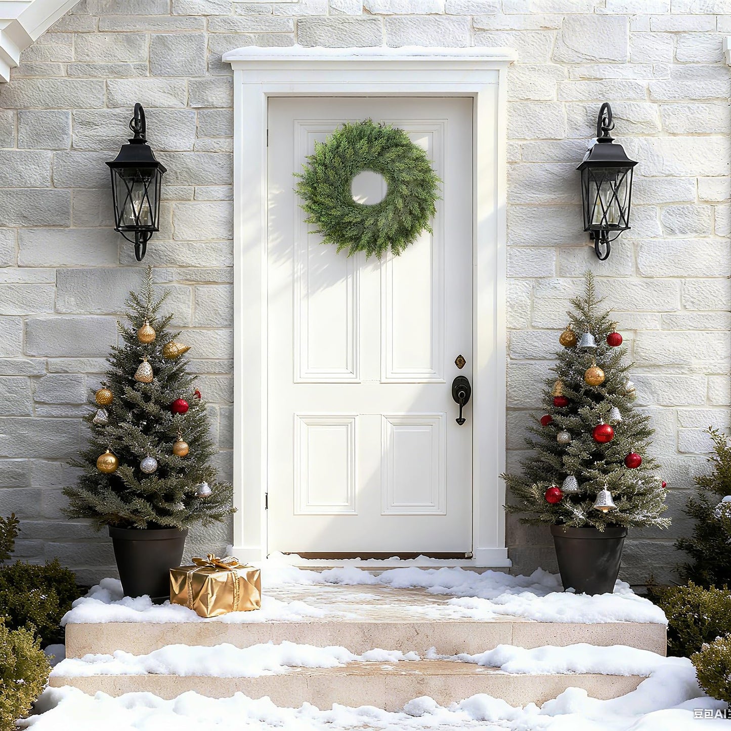 MEUIS Small Greenery Cedar Wreath - 22" Artificial Real Touch Wreath for Front Door Windows Outdoor Indoor Decor Weatherproof Traditional Holiday Decorations