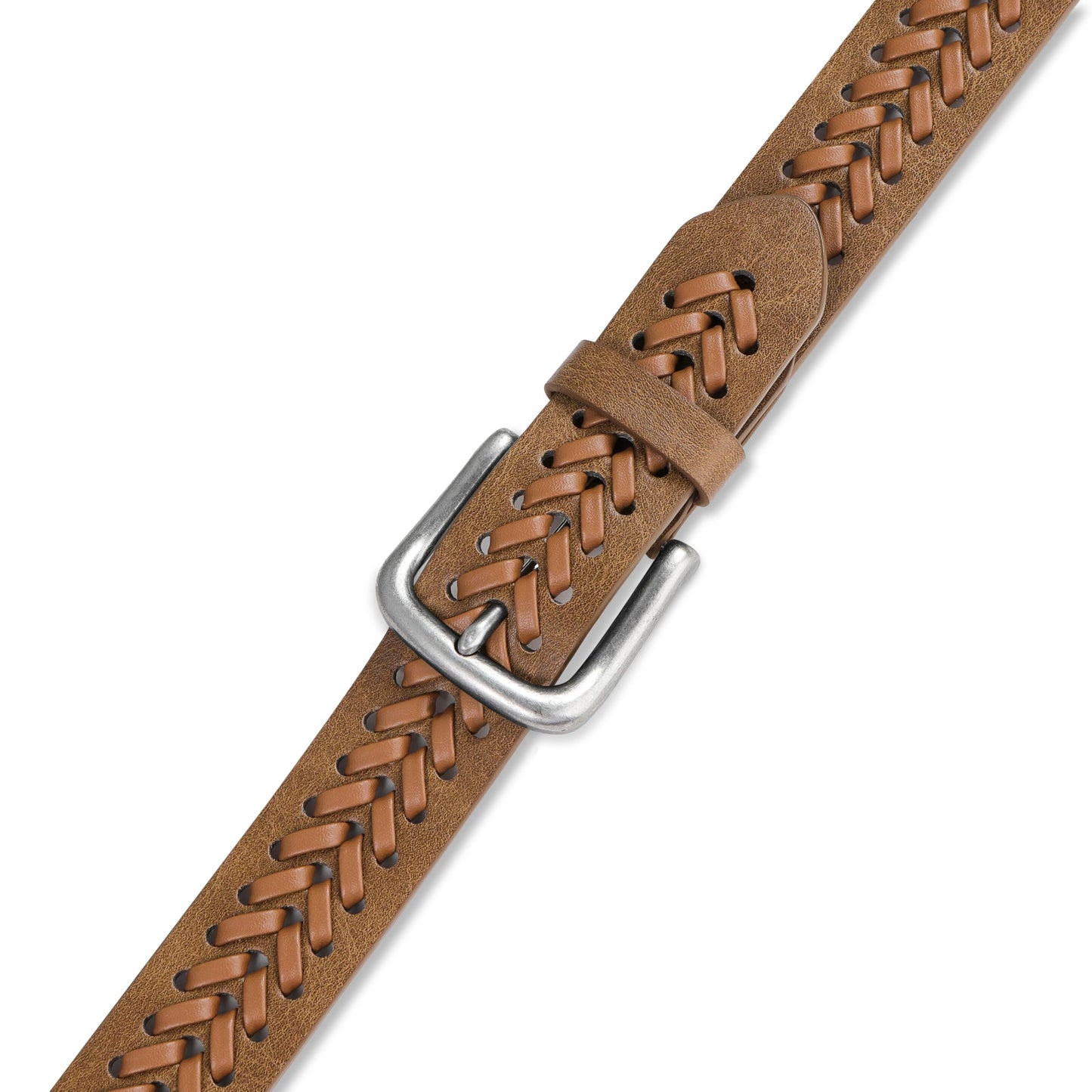 MILORDE Leather Braided Belts for Men, Handmade, Causal Woven Leather Jeans daily wear (X Tan, S 30-32")