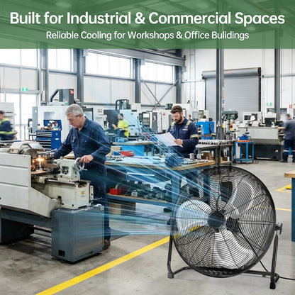 OLIXIS 20'' Industrial High-Velocity Floor Fan, 3-Speed Metal Fan with Carry Handle, Quiet Standing Drum Fan with 120° Adjustable Tilt, Max 3522 CFM for Garages, Workshops, Large Commercial Spaces