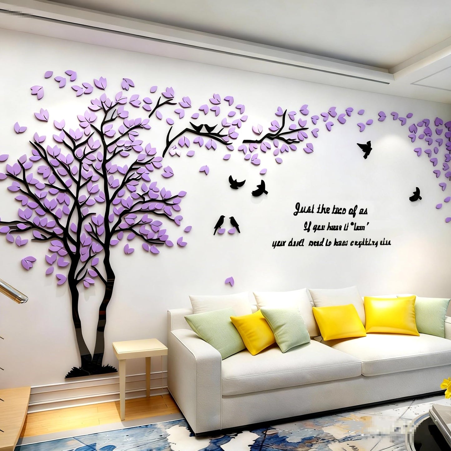 Family Tree Wall Decor Decals - DIY 3D Tree of Life Wall Art Large Decal Stickers Silver Decor Living Room Mural for Bedroom Hallway Home TV Background (Purple Left,M-98X51in)