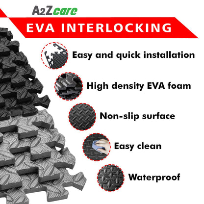 A2ZCARE Puzzle Exercise Mat with EVA Foam Interlocking Tiles - Interlocking Floor Mats for Gym Equipment - Ideal for Home Gym, Aerobic, Yoga and Pilates (Black and Grey (12pcs with Border Tiles))