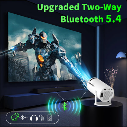 Mini Projector 1080P, 4K Projector Full HD with WIFI 6 and Bluetooth 5.2, Support 180° Rotatable Portable Projector with Auto Keystone Correction, Built-in App Compatible with Phone/HDMI/USB-White