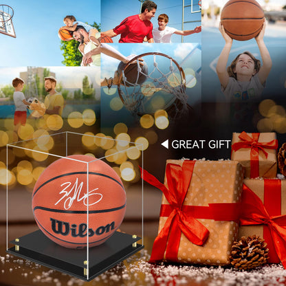 Basketball Display Case, Clear Acrylic Signed Basketball Case Stand Basketball Box Holder for Autographed Basketball Soccer for Boys Men Room Décor Ideal Gift Athlete (No Assembly Required)