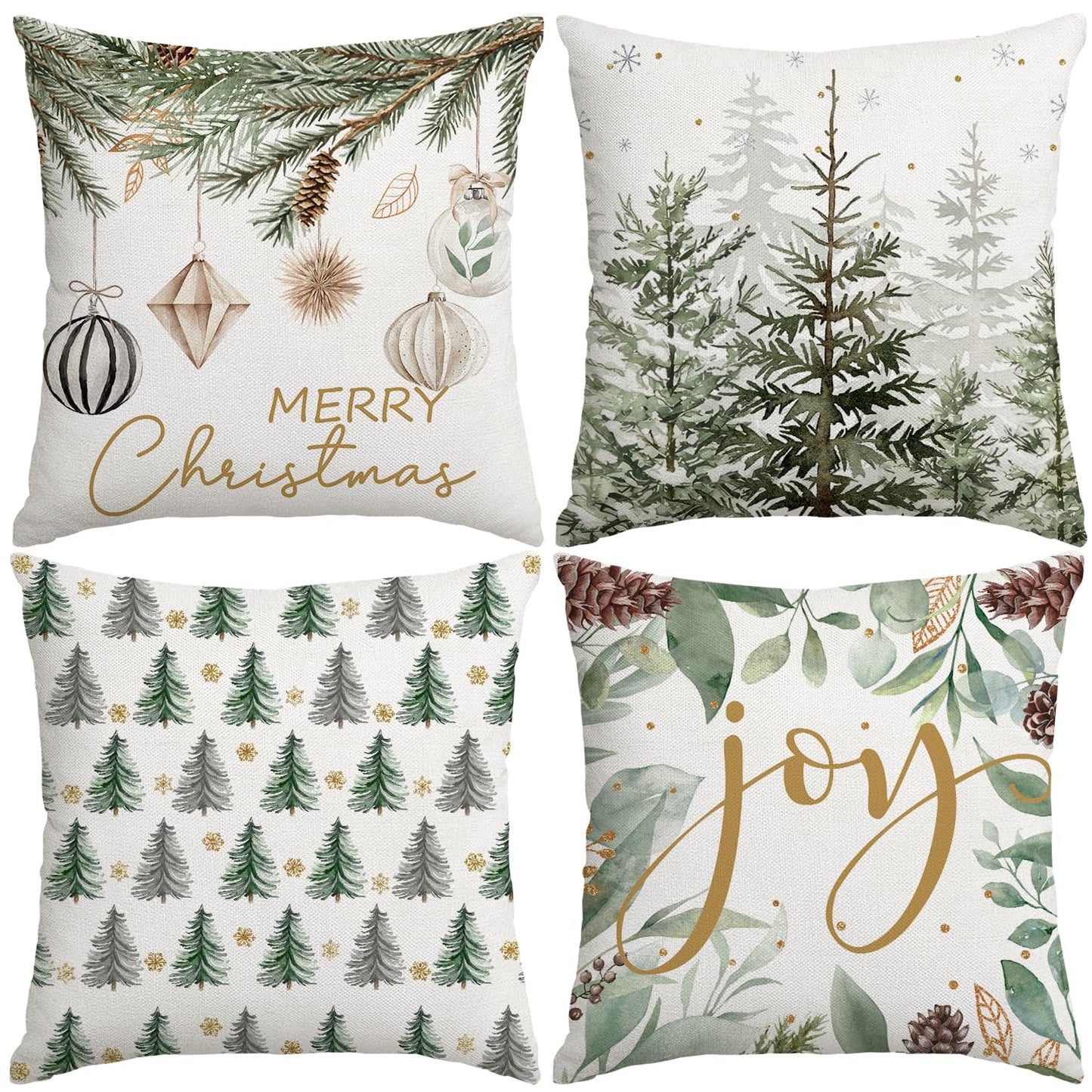 Artmag Merry Christmas Tree Pillow Covers Decorations, 22x22 Inch Set of 4 Xmas Balls Joy Cushion Case for Holiday Winter Coach Sofa Living Room Decor