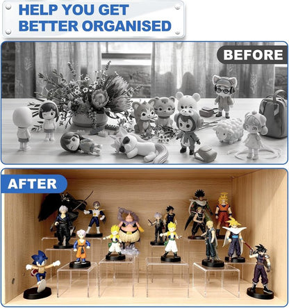 Aheroi Acrylic Display Risers - 6 Pcs Set of Square Stands for Figures & Cupcakes | 3", 4", 5" Sizes