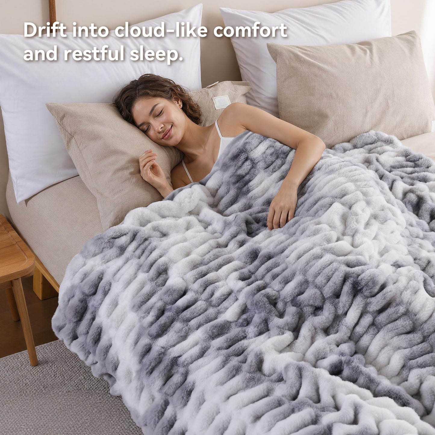 Smoofy Tie-dye Grey Throw Blanket for Couch – Luxury Faux Rabbit Fur Blanket, Ultra Soft Fluffy Plush Fuzzy, Lightweight Warm Cozy Blanket for Bed Sofa, Aesthetic Room Decor Gift for Women 60"x80"