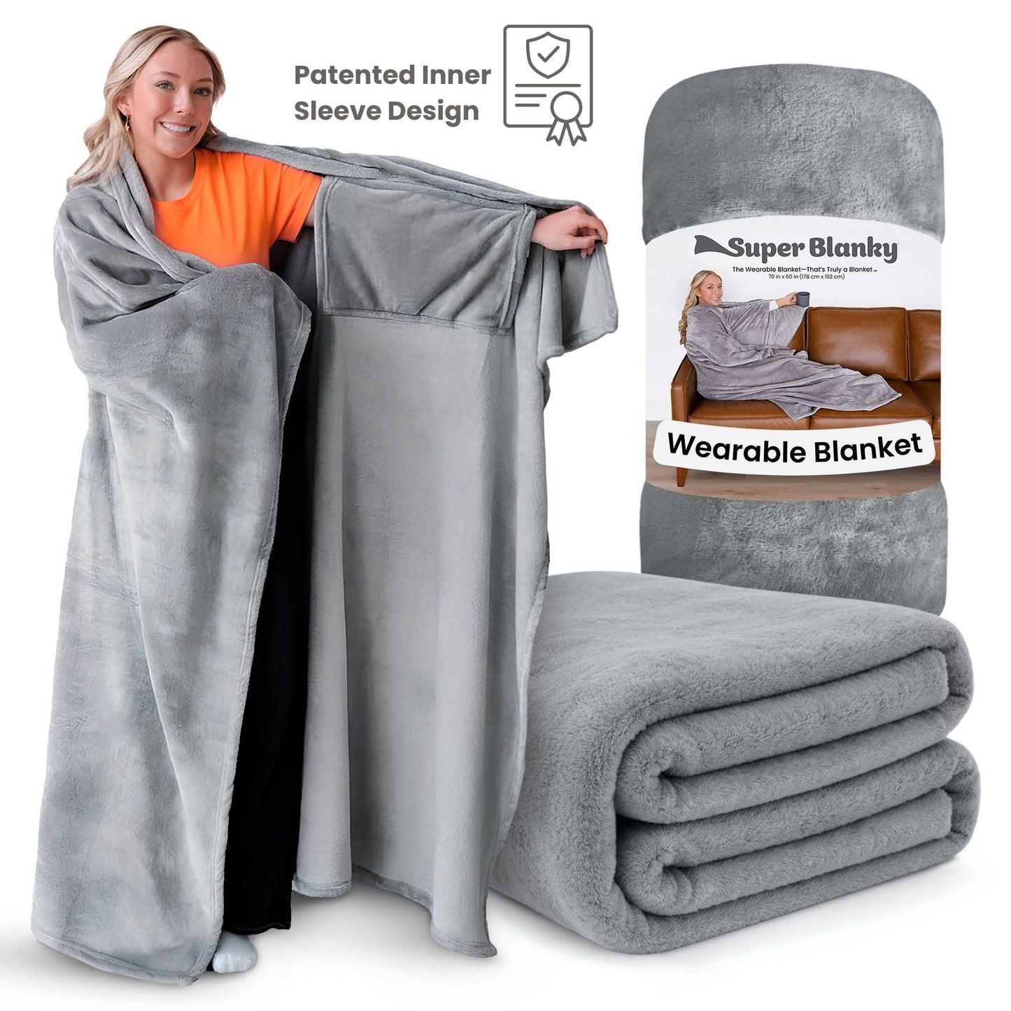 Super Blanky Wearable Blankets for Women, Comfy Wearable Blanket Men, Cozy Gifts for Women, Dorm Room Essentials, Graduation Gift for Her Girlfriend, Gifts for Wife Birthday Gift Ideas, Aspen Gray