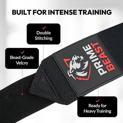Prime Beast Hybrid Elbow Wraps for Weightlifting, Compression Sleeve and Adjustable Wrap Support for Bench Press, Powerlifting, and Gym Training (1 Pair) (Black, Medium)