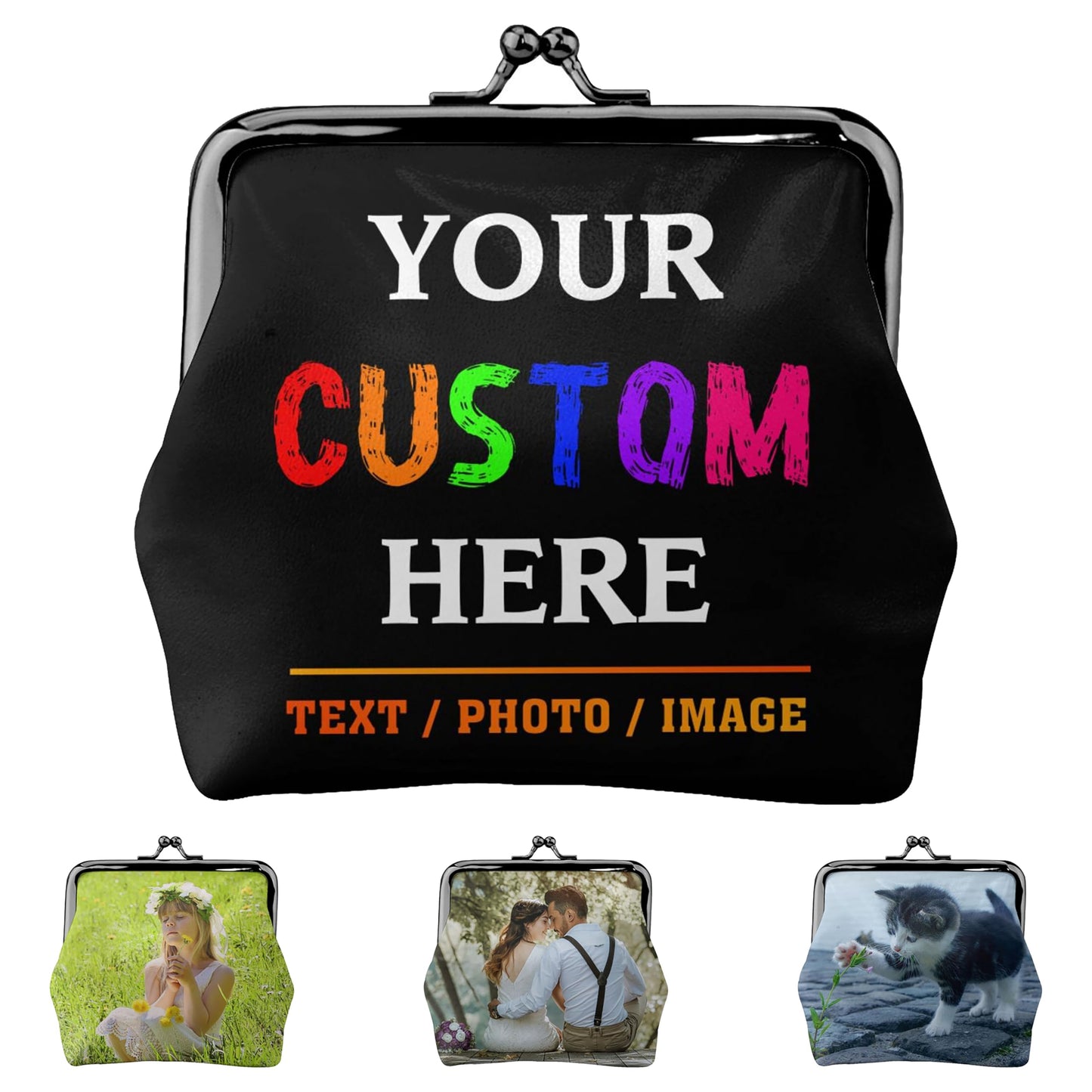 CZSEGA Custom Coin Purse Personalized Coin Pouch Small Durable Leather Wallet Add Photo Logo Text Change Purse (Kiss Lock Style)