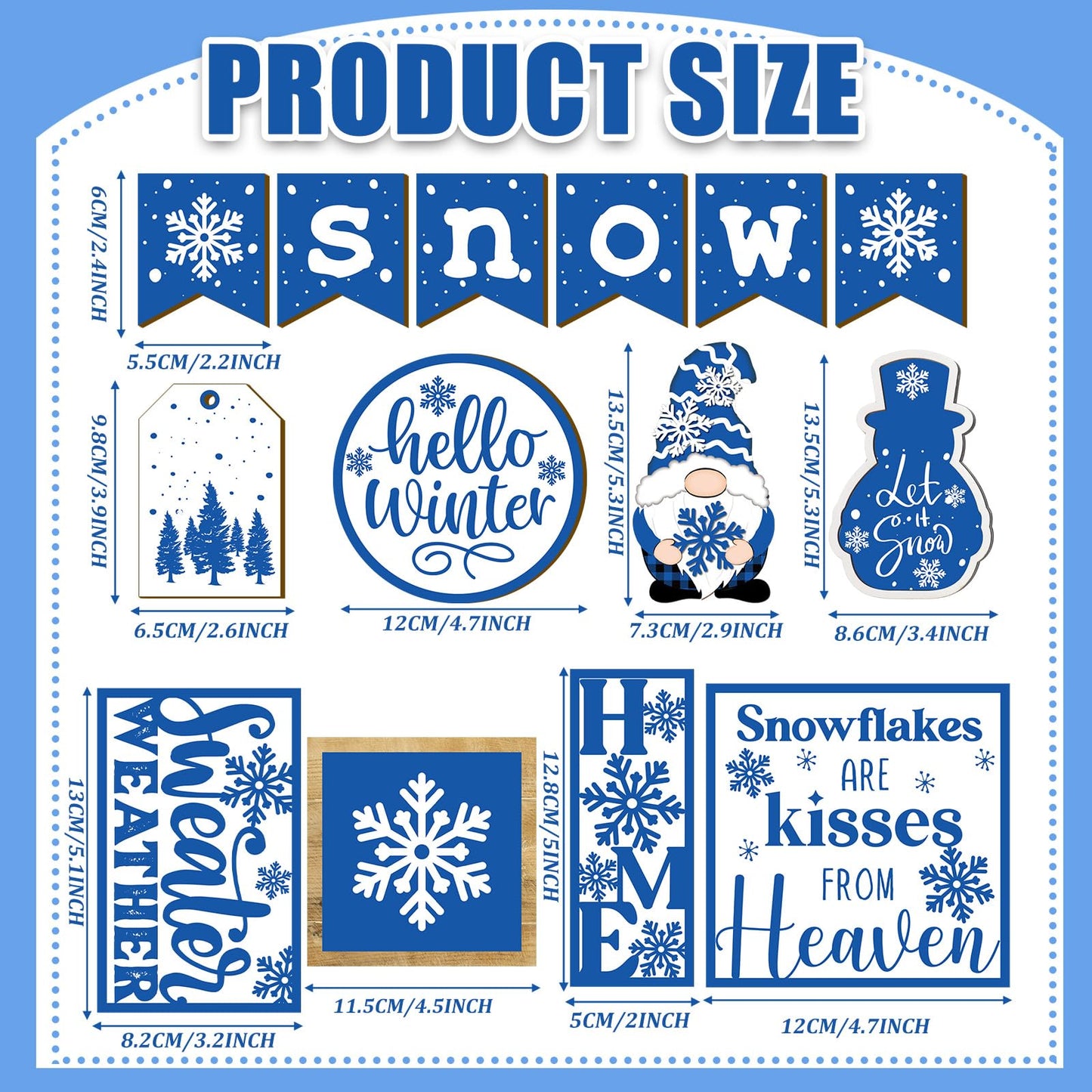 FairySandy Winter Tiered Tray Decor Set Hello Winter Snowman Wooden Signs Snowflake Decorations Rustic Farmhouse Blocks Sign for Home Table Harvest Holiday