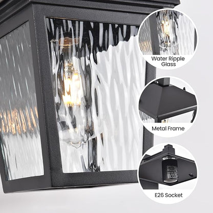 Outdoor Wall Light, Exterior Waterproof Wall Sconce in Black, Anti-Rust Outdoor Light Fixture with Water Glass, Modern Outdoor Wall Lantern for House Balcony Entryway Garage