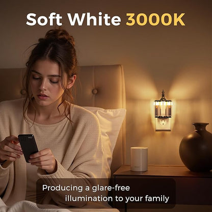 L LOHAS LED Night Light, Night Lights Plug into Wall, 3000K Soft White LED, Crystal Night Lights with Dusk to Dawn Sensor, 0-100lm Adjustable Brightness, for Hallway Bedroom Stairway