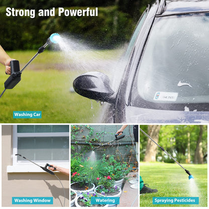 SideKing Battery Powered Sprayer Wand, 23.6inch Electric Sprayer Telescopic Watering Wand with 16.4FT Hose, Rechargeable and Portable Spray Wand for Gardening (3 Nozzles)