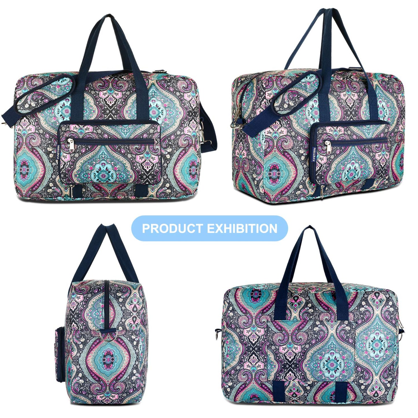 F.FETIVIN Weekender Carry On Bag Travel Duffle Medium Overnight Bag for Women(Green Floral)