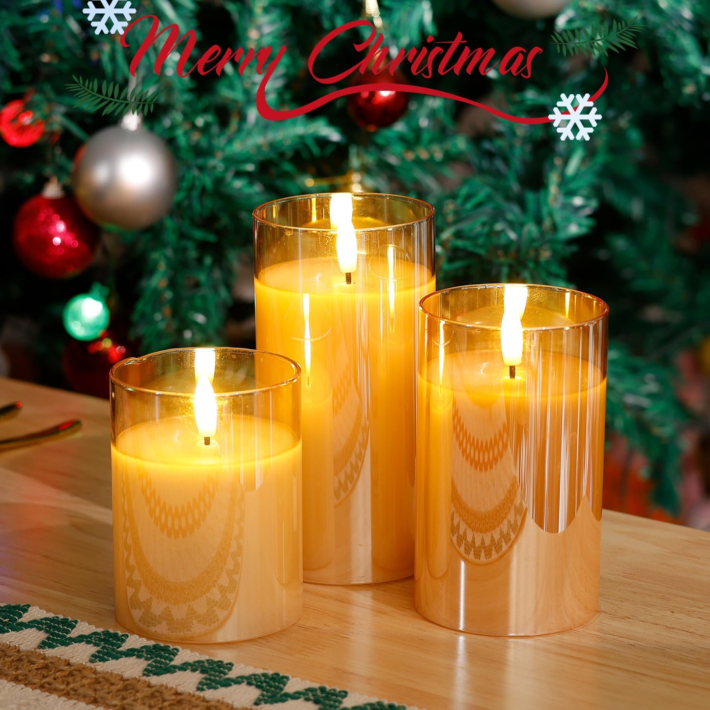 LUSHARBOR LUSHABOR Flameless Candles with Remote, 3 Pack Glass Battery Operated Candles with Timer, Real Wax Glass LED Candles Flickering Wedding Home Party Christmas D3 H4 5" 6" Gold