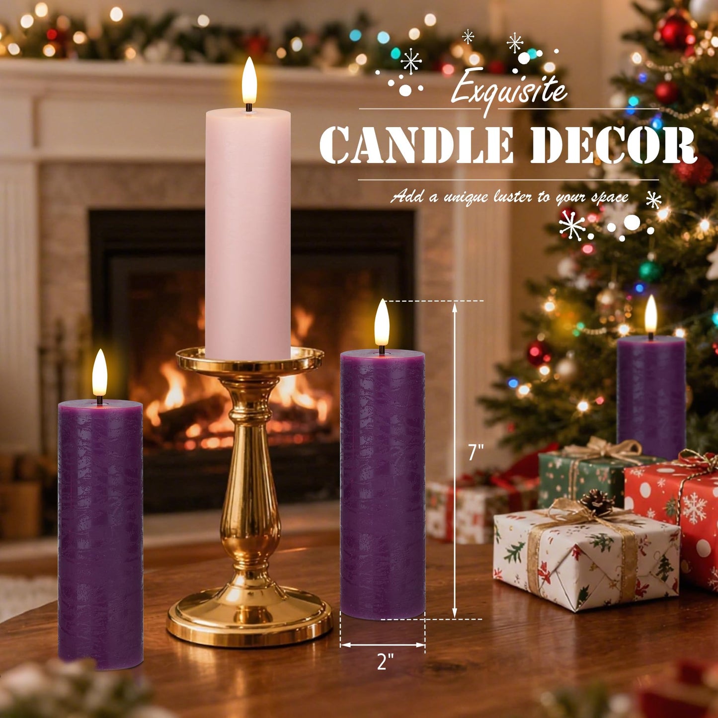 AFINETH Flameless Advent Candles Set of 4, Real Wax Advent Pillar Candles Battery Operated 9.6", Purple and Pink Christmas LED Candle for Wreath, Christ, Home, Church, Catholic Decoration