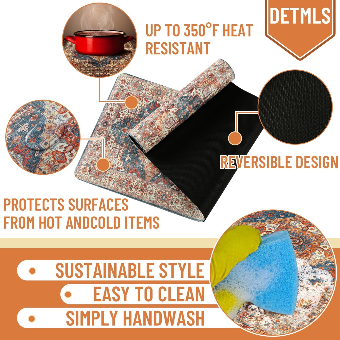 SmoothNovelty Boho Heat Resistant Table Runner 39.4 x 11.8 Inch Faux Leather & Rubber Waterproof Table Protector Pad Heat Proof Trivet 350f for Hot Plates and Pots from Scratch