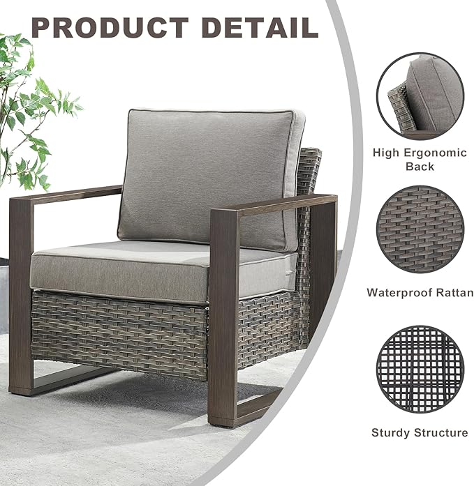 Rilyson Wicker Outdoor Patio Chairs Set of 2, Rattan Patio Furniture Chairs with Sturdy Frame,All-Weather PE Wicker,Wide Armrest,Deep Seating and Thick Cushions for Deck Porch Garden(Mixed Grey/Grey)