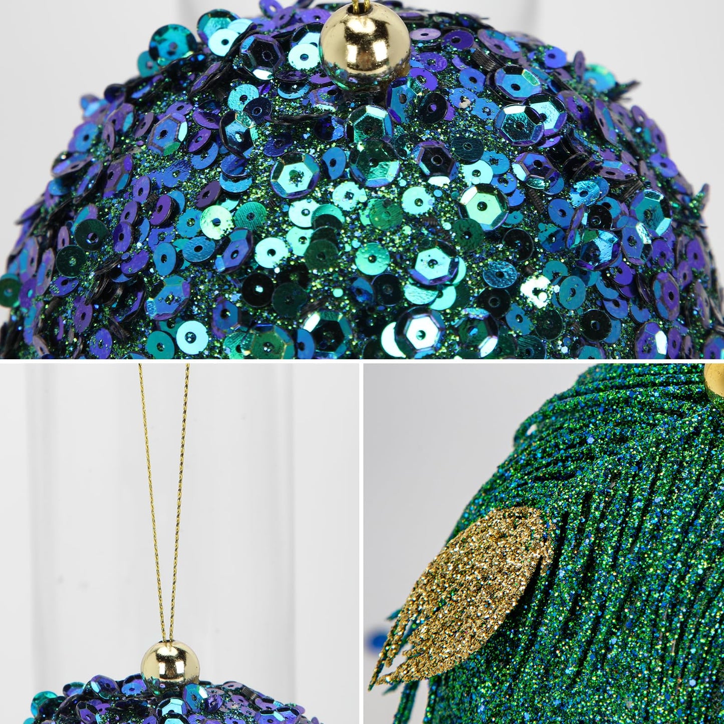 Briful 3.93'' Christmas Ball Ornaments Xmas Tree Decorations, Elegant Peacock Blue Christmas Ornaments for Home Decor Indoor Garland Holidays – Set of 3 Unique Designs