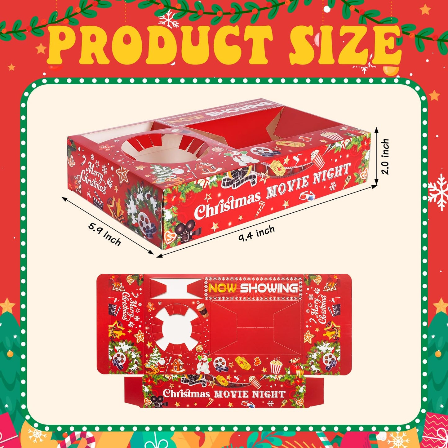 48 Pcs Christmas Party Supplies Movie Night Paper Snack Trays Xmas Party Decorations Christmas Birthday Favors Snowman Family Movie Popcorn&Drink&Candy Box
