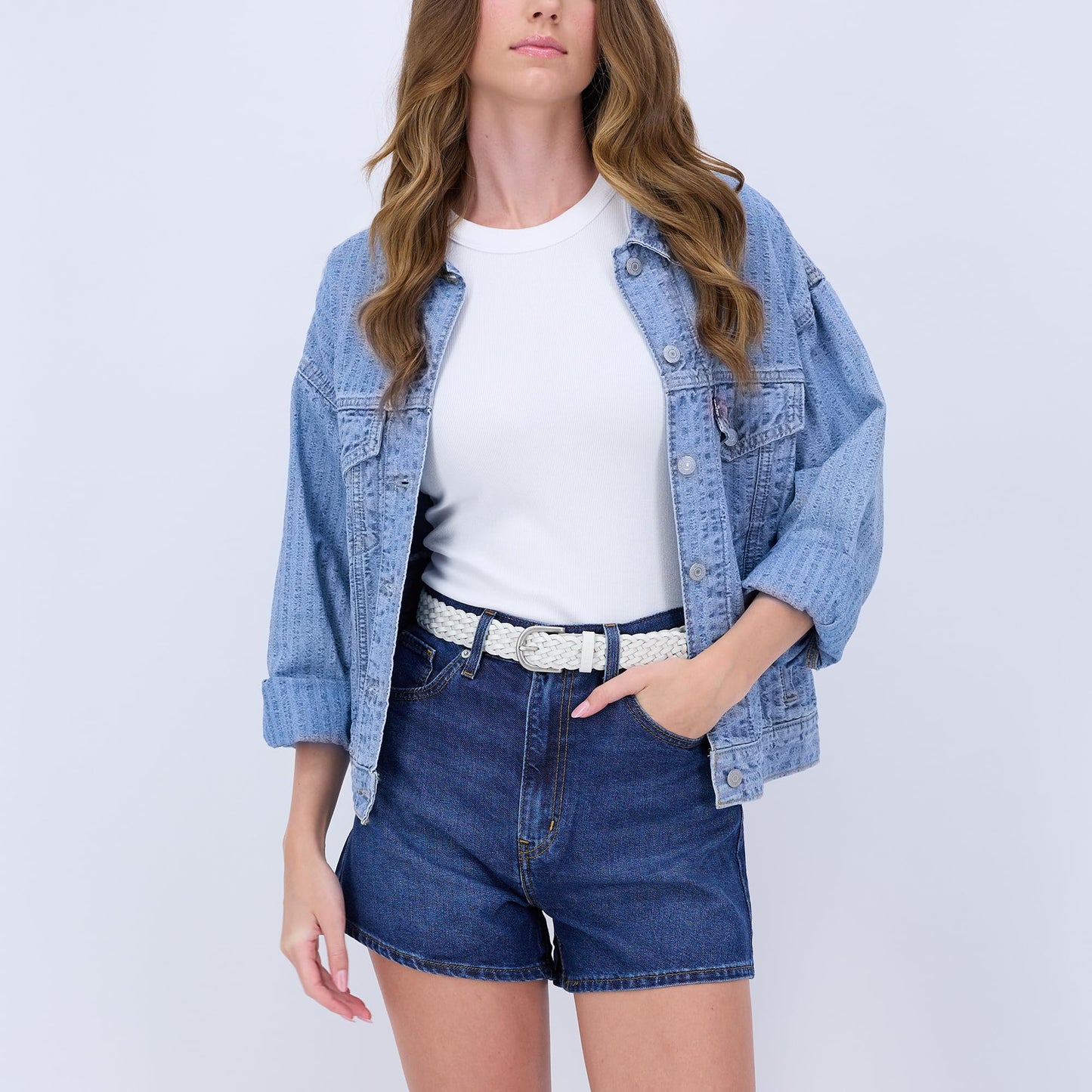 Levi's Women's Leather Braided Casual Belt, White, Small