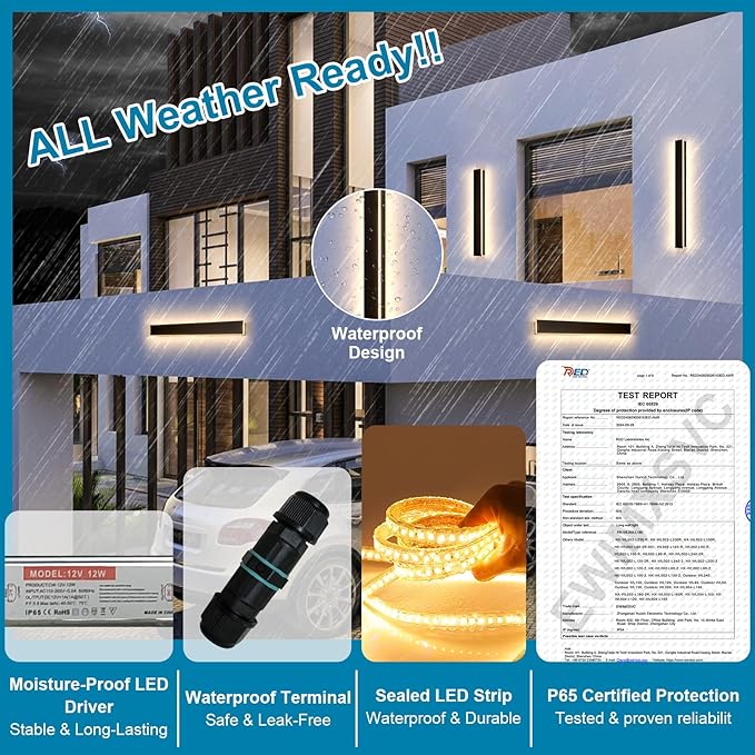 2PC 31.5inch Modern Outdoor Wall Lights, IP65 Waterproof Long Exterior Light Fixtures Wall Mount, LED Linear Outdoor Wall Sconce Lights, 3000K Outside Garage Lights for House Patio