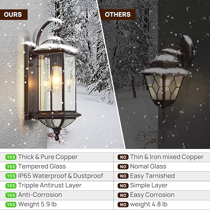 20''H Dusk to Dawn Sensor Outdoor Lighting Copper Large Porch Light Wall Mount with Tempered Glass Exterior Light Fixture for Garage,Porch,Patio,Oil-Rubbed Bronze,E26 Socket,1 Pack