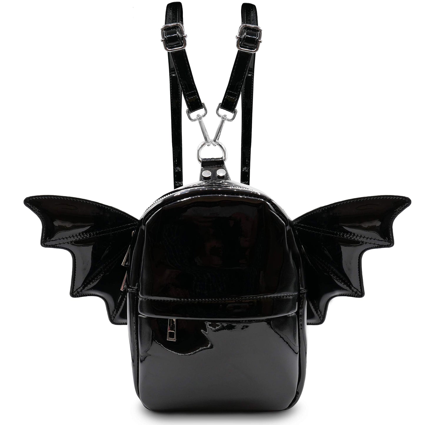 Prime Original Women Fashion Mini Backpack | Detachable Bat Angel Wing Shoulder Bag (Black Patent)