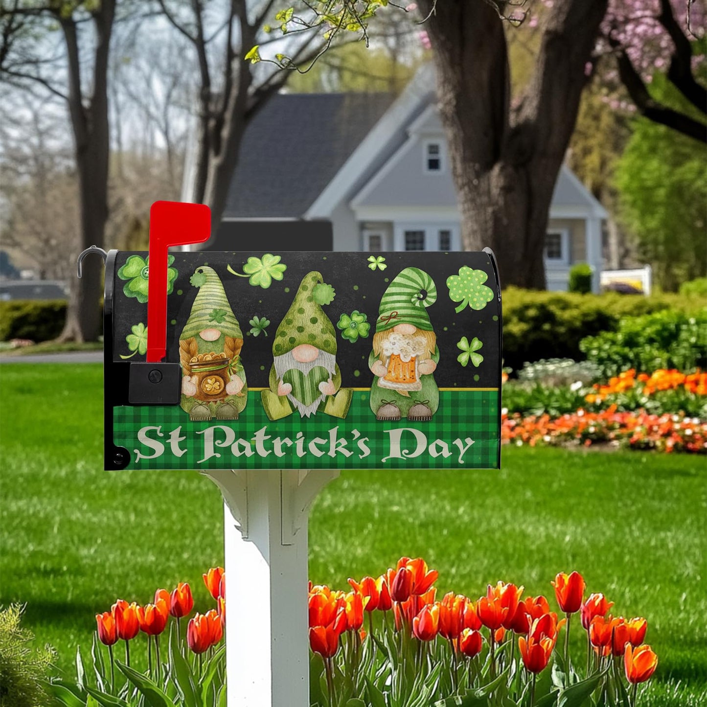 VentuCoven St Patricks Gnomes Mailbox Cover - Shamrock Mailbox Covers Magnetic Standard Size 21x18 in -Decoration for Garden - Green Clover