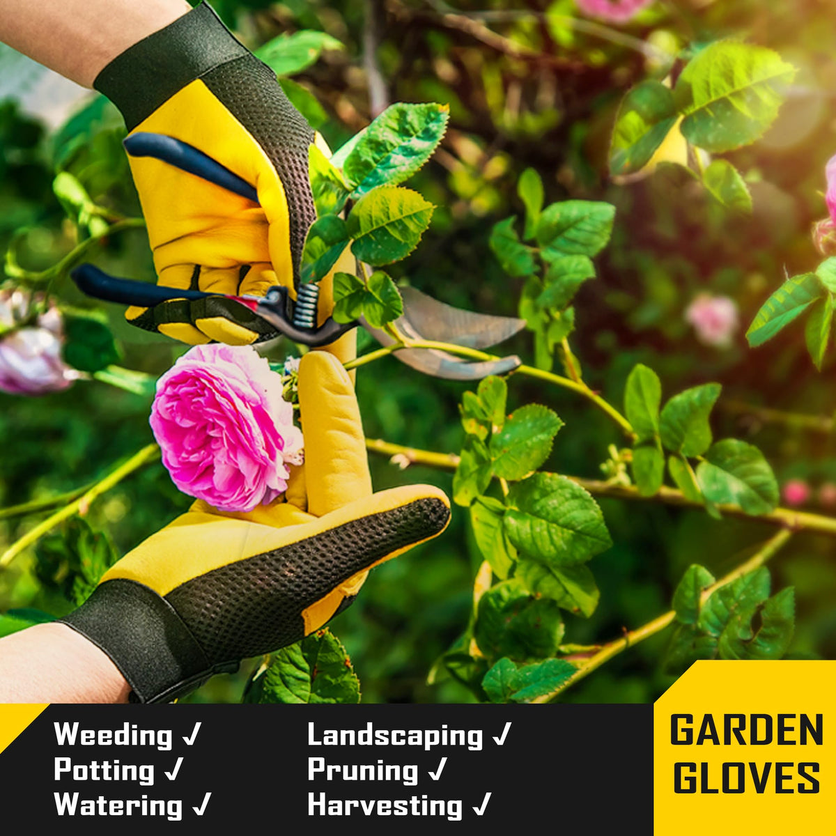 COOLJOB Breathable Mesh Cowhide Leather Work Gloves with Grip, Thorn Resistant Gloves for Gardening Pruning, 1 Pair, S