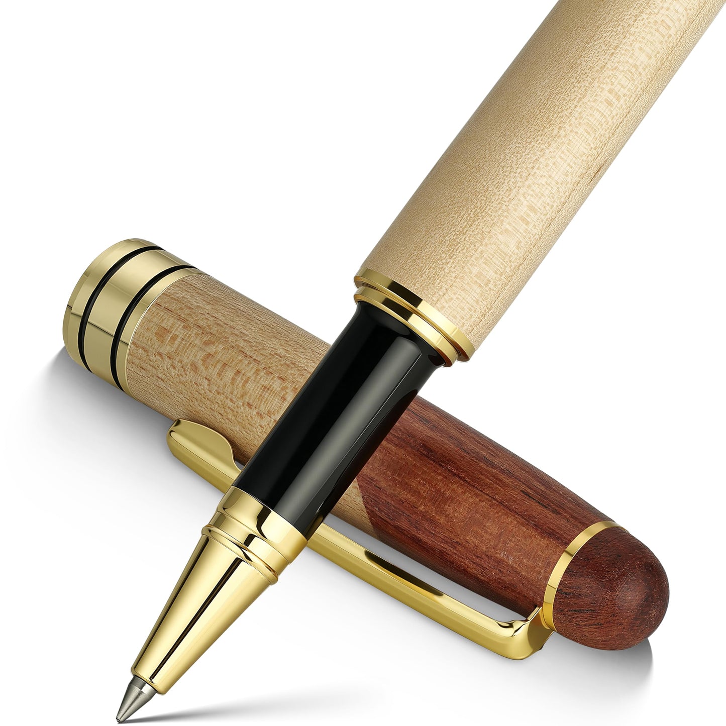 BEILUNER Luxury Wood Ballpoint Pen Writing Set,Maple-Elegant Fancy Nice Gift Pen Set for Signature Calligraphy Office Fancy Nice Supplies - Christmas Gift Boxed with Extra Refills (Black)