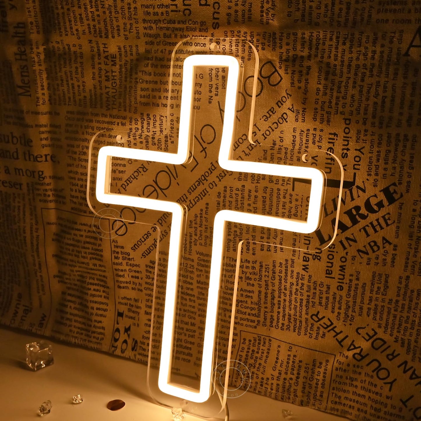 SYLHOME Cross Led Neon Light Sign Kids Bedroom Nursery Wall Sign Decor Christening Baby Shower Wedding Birthday Party Backdrop 11.8" X 8.66" USB