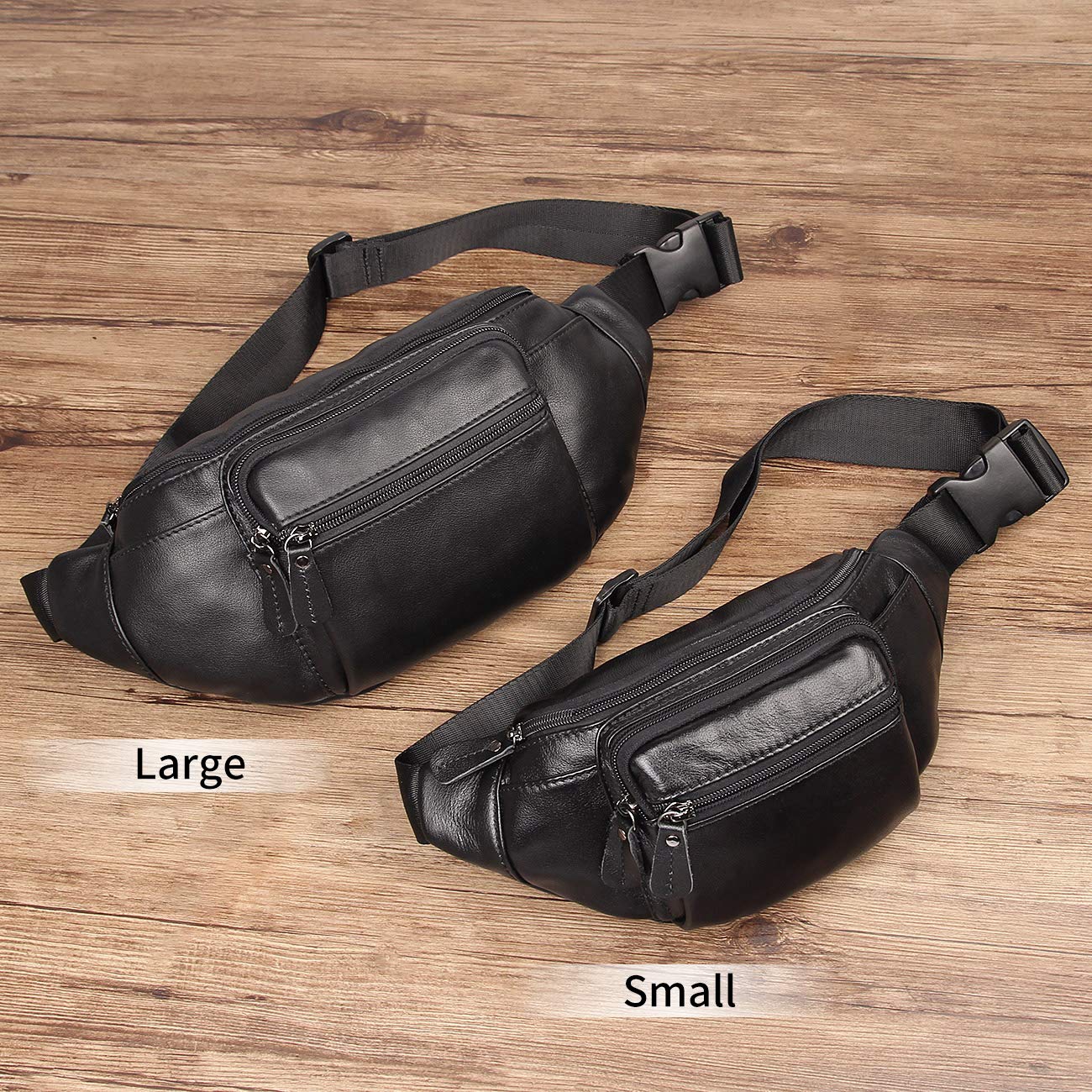 Polare Napa Leather Fanny Pack Waist Bag For Outdoor Travel Camping Cycling Running Black-Small