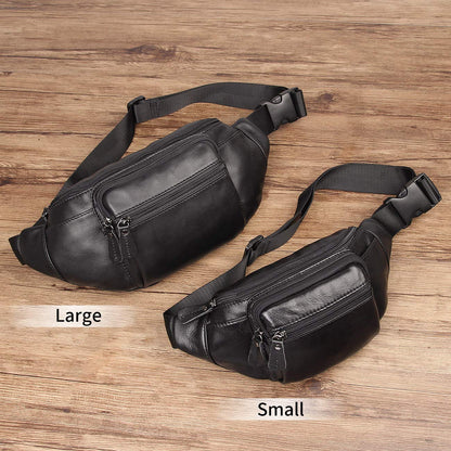 Polare Napa Leather Fanny Pack Waist Bag For Outdoor Travel Camping Cycling Running Black-Small