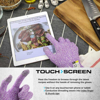 Glove Station Ultra Durable Series Cut Resistant Gloves - Cutting Gloves for Chefs, BBQ and Cooking - Level 5 Protection, Food Grade Safe Cut - Purple, Medium Size