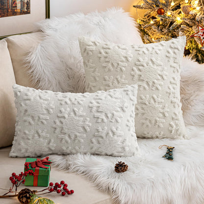 MIULEE Christmas Snowflake Decorative Throw Pillow Covers Set of 2,Soft Fluffy Faux Wool Winter Holiday Couch Pillows for Farmhouse Boho Home Decor Sofa Bed Porch Living Room 20x20 Inch Pure White