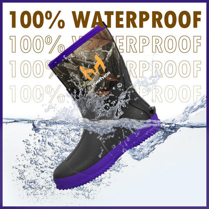 Hunthor Rubber Boots for Women, 5mm Neoprene Insulated Waterproof Rain Boots with Steel Shank, Mid Calf Hunting Shoes for Faming Gardening Mud Work (Purple, Size 8)