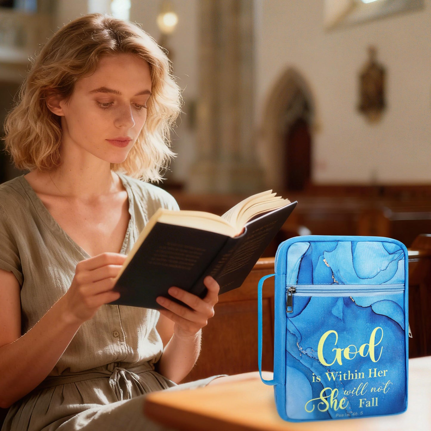 INCOK Bible Journaling Supplies - Bible Journaling Kit God is Within Her Blue Bible Case Bag Tabs Magnetic Bookmarks Gel Pens No Bleed Highlighter Index Tabs Christams Christian Gift for Women