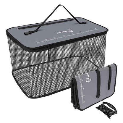SANLIKE Floating Fishing Basket Collapsible Fishing Net Cage, Rubber Coated Net 24L Fish Basket for Live Caught Fish Minnows Bait Bucket Minnow Trap, Grey