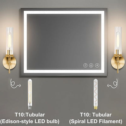 Gold Bathroom Light Fixtures Over Mirror, Vanity Lights Set of 2 with Knurled Texture, Brushed Gold Wall Sconces with Clear Glass Shade, Modern Industrial Bathroom Lighting for Bedroom, Living Room