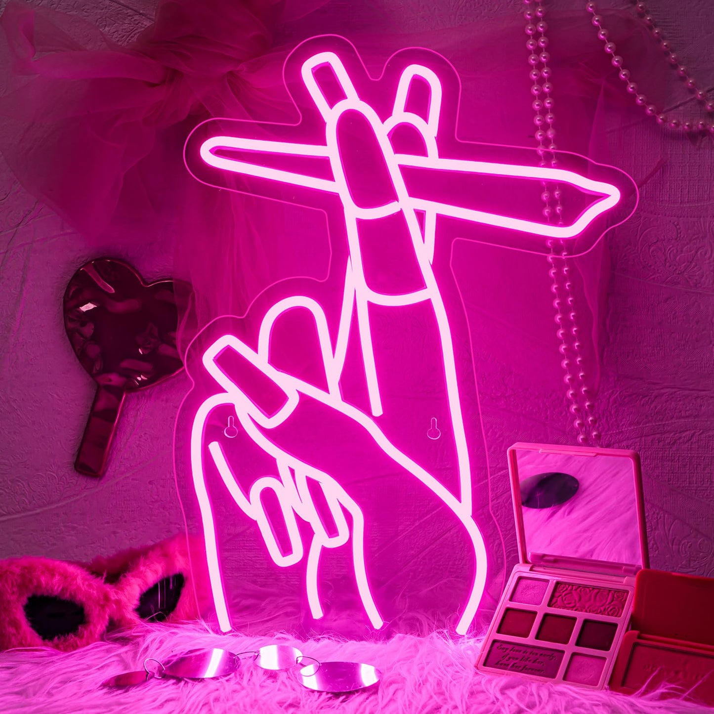 WLHOPE Pink Led Hand Neon Sign for Wall Decor Gesture USB Nail Hand Man Cave Neon Light Sign for Bedroom Home Bar Girls Room Nail Room Salon Party Decor Gift for Women