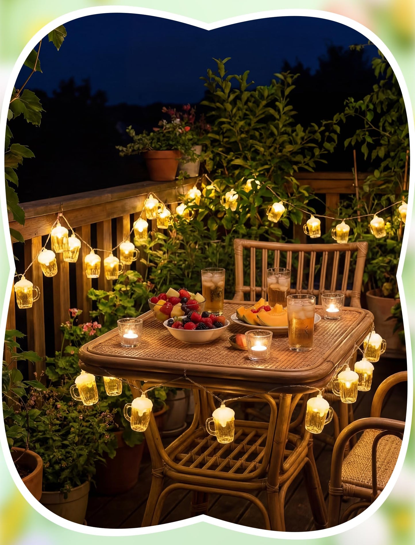 Beer Mug String Lights, 8.5Ft Hawaiian Beach Themed Party Decorations String Lights with 10 3D Beer Cup Lights, Outdoor Light Beer for Tropical Luau Party Beach Pool Summer Tiki Gifts Decorations