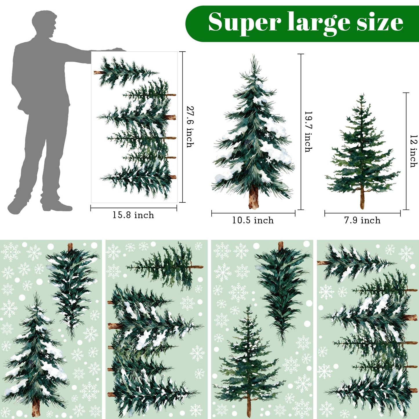 124 PCS Large Christmas Clings for Windows Trees Snowflake Window Clings Christmas Decorations