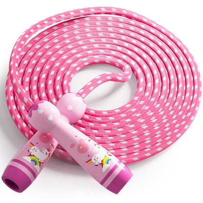 Jump Rope for Kids-Adjustable Cotton Braided Skipping Rope with Wooden Handle for Toddler Fitness Workout Exercise Outdoor Activity
