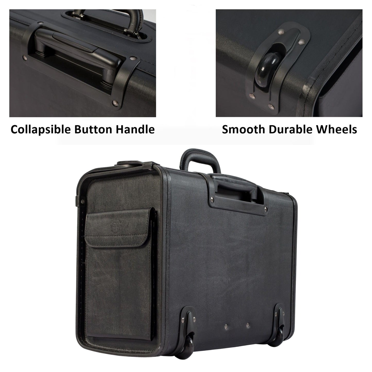 HAMMER ANVIL 19 Wheeled Briefcase Rolling Case Sales Sample Pilot Lawyer Attache Black Leatherette