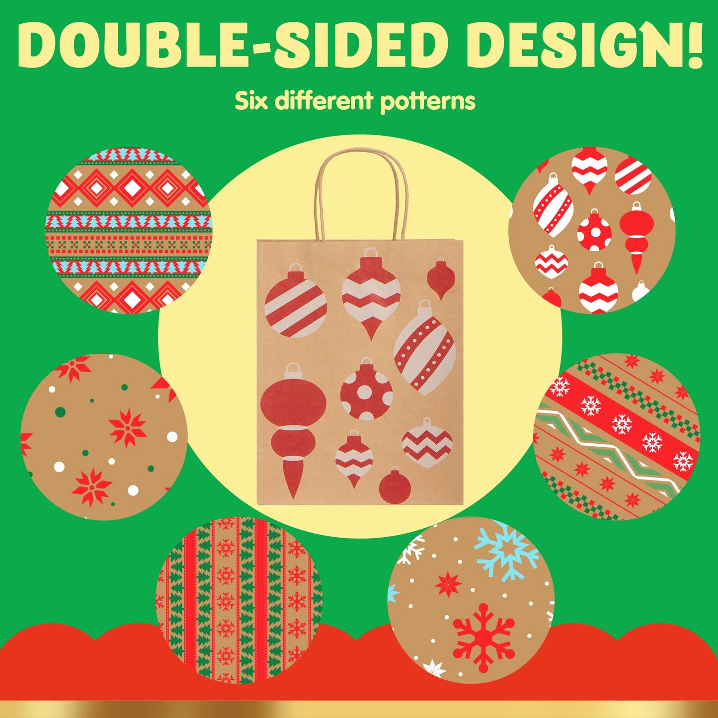 JOYIN 24 PCS Christmas Kraft Gift Bags for Present Wrapping, Holiday Paper Goody Gift Treat Candy Bags for Xmas Decor Supplies Classrooms Wedding and Party Favors (9" x 7.3" x 3.3")