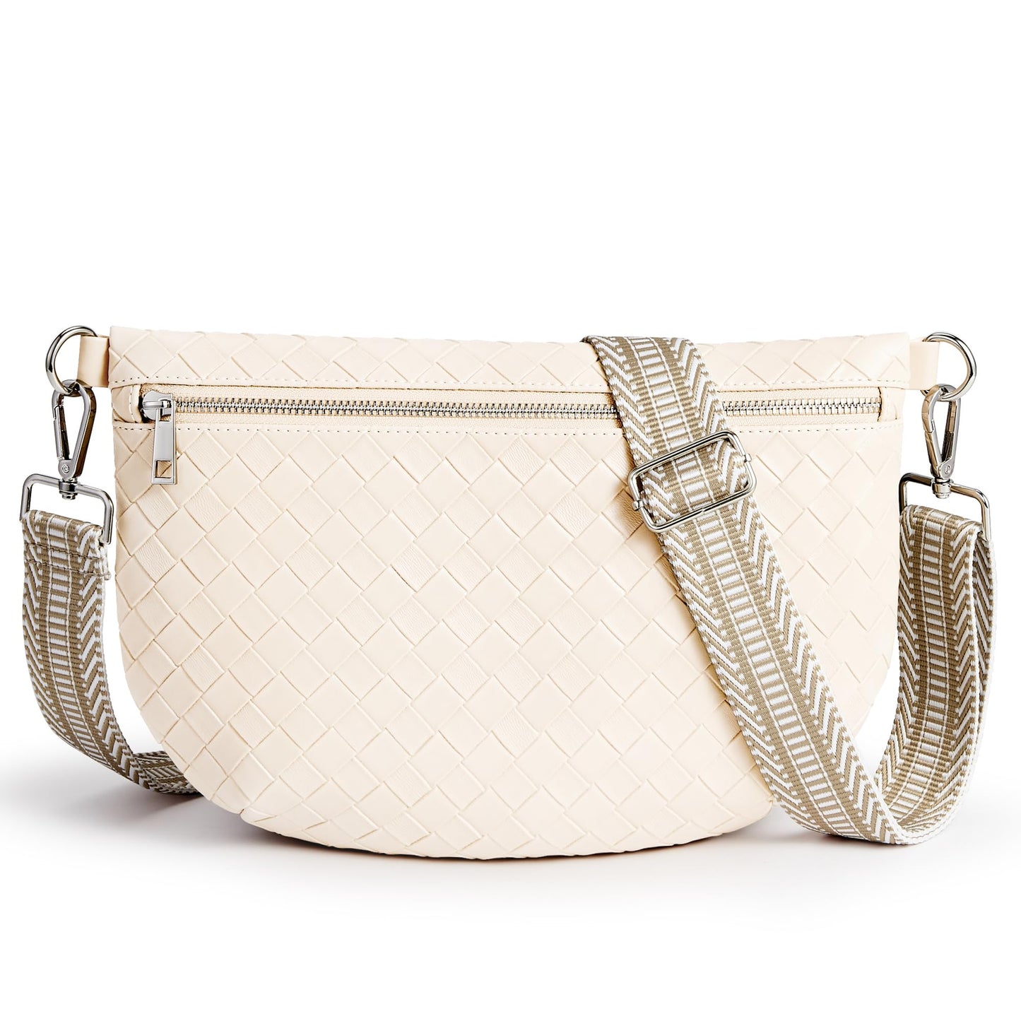 KALIDI Woven Crossbody Bags for Women Travel Vegan Leather Fanny Packs for Woman Cross Body Purse Fashion Belt Bum Bag with Wide Strap